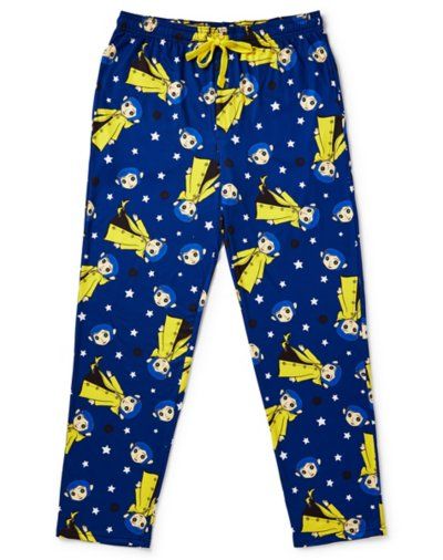 Get cozy with Coraline! These stylish blue and yellow Coraline lounge pants are the perfect gear for indoors or outdoors. Officially licensed Exclusively at Spencer's Front pockets Button closure Material: Polyester, spandex Care: Machine wash; tumble dry low Imported Horror Gifts, Diy Clothes Design, Fashion Bottoms, Cute Pajamas, Pj Pants, Girl Fits, Swaggy Outfits, Clothing Hacks, Coraline