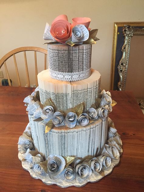 Book Wedding Cake, Center Peices, Book Themed Wedding, Money Cake, Book Cake, Themed Wedding Cakes, Bridal Shower Cake, Wedding Cakes With Flowers, Book Wedding