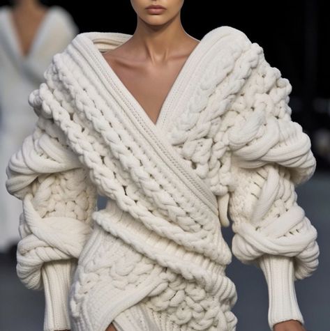 Haute Couture Knitwear, Macrame Winter Clothes, High Fashion Crochet Runway, Experimental Knitting, Knit Couture, Knit Trends, Unique Sweater, Knit Structure, Unique Sweaters