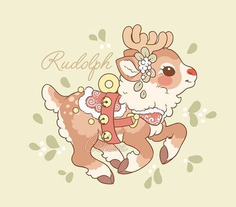 Reindeer Run, Cute Background Pictures, Reindeer Drawing, Deer Drawing, Cottagecore Art, Arte Do Kawaii, Animal Illustration Art, Christmas Artwork, Kawaii Christmas