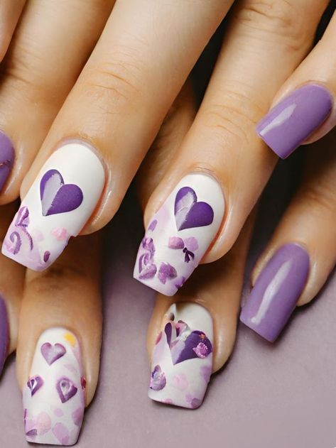 65+ Purple Valentine Nail Designs and Ideas to Try in 2024 Purple And Red Valentines Nails, Purple And Pink Valentine Nails, Valentines Day Nails Purple, Purple Nails With Hearts, Purple Valentines Nails, Purple Heart Nails, Purple And Red Nails, Purple Valentines Day Nails, Valentines Nail Art Designs