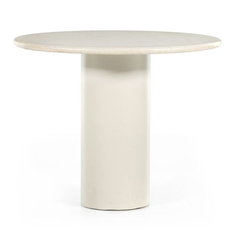 Belle Round Dining Table-Cream Marble | Four Hands Look Book Four Hands Round Dining Table, Stone Round Table, Stone Pedestal Table, Round Travertine Coffee Table, Marble Pedestal Dining Table, Rpund Marble Table, Table Color, Bistro Style, Marble Dining