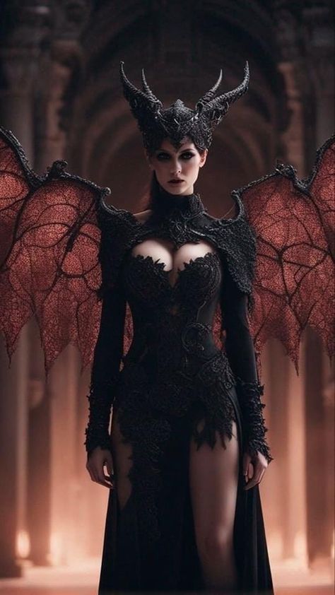 Hel Goddess Cosplay, Demon Queen Costume, Queen Of Hell Costume, Demon Wings Diy, Dark Princess Costume, Demons Costume, Dark Goddess Costume, Dark Queen Costume, Demon Halloween Costume