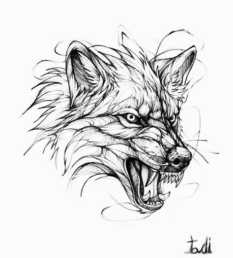 Easy Wolf Tattoo Design, Aggressive Wolf Drawing, Sketch Wolf Tattoo, Black Work Wolf Tattoo, Wolf Tattoo Design Sketches, Wolf Tattoo Outline, Angry Wolf Tattoo Design, Snarling Wolf Tattoo, Fenrir Tattoo Design