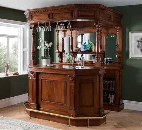 #stunning #mahogony #bar #alcohol #diy #diyideas #improve #decor #home #glass #green #wooden #wood #gold 1920s Bar, Speakeasy Bars, Mahogany Bar, Mini Bar At Home, Furniture Color Schemes, Home Bar Ideas, French Furniture Bedroom, Victorian Bar, Lounge Mirrors