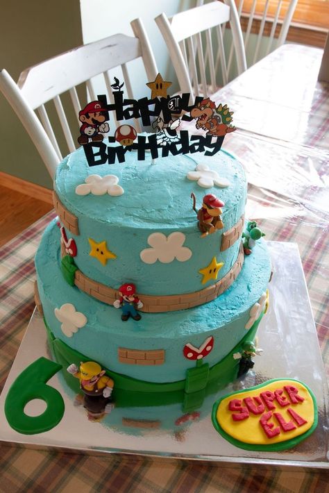 Mario Bros Cake, Mario Bros Birthday, Diy Cake, Super Mario Bros, Mario Bros, Tiered Cakes, 5th Birthday, Cake Creations, Super Mario