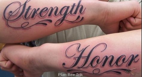 Strength and honor Strength And Honor Tattoo, Honor Tattoo, Forearm Tats, Bleed For This, Strength And Honor, Plan Bee, Gladiator Tattoo, Strength Tattoo, Badass Tattoos