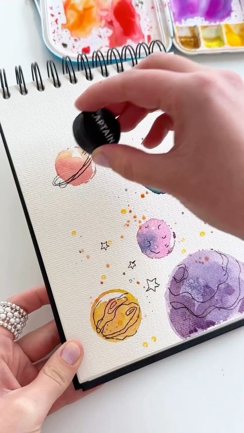 Anna Koliadych (@dearannart) • Instagram photos and videos Watercolour Pen Art, Watercolour And Pen Art, Fun Watercolor Ideas, Paint Planets, Watercolour Doodles, Desenhos Love, Space Watercolor, Pencil Crafts, Salt Painting