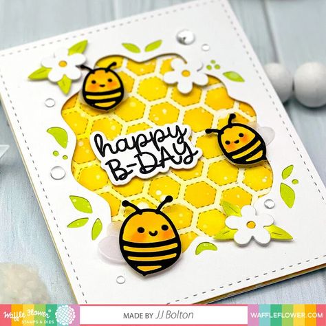 Honey Bees Happy Bee Day, Bee Birthday Cards, Different Bees, Cloud Stencil, Geometric Stencil, Bee Day, Birthday Sentiments, Bee Birthday, Bee Cards