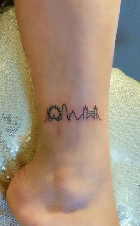 London Marathon Tattoo Ideas, Small London Tattoo, London Marathon Tattoo, London Inspired Tattoo, England Tattoo Ideas, London Tattoo Ideas, London Skyline Tattoo, Running Tattoos, Inner Ankle Tattoos