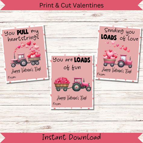 Tractor Valentine Cards, Farm Valentines, Loads of Love, Classroom Valentines Farm Valentines, Tractor Valentines, Valentines Day Cards For Kids, Pink Tractor, Valentines Printable, Printable Valentines Day Cards, Classroom Valentines, Valentines Gift Tags, Printable Valentines