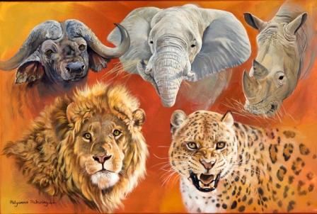 Africa's big 5 - The water buffalo, the elephant, the white rhino, lion and leopard. The Big Five Animals, Big 5 Animals, Big Five Animals, Pollyanna Pickering, African Wildlife Photography, Africa Painting, Canvas Painting Projects, The Big Five, Bob Marley Art