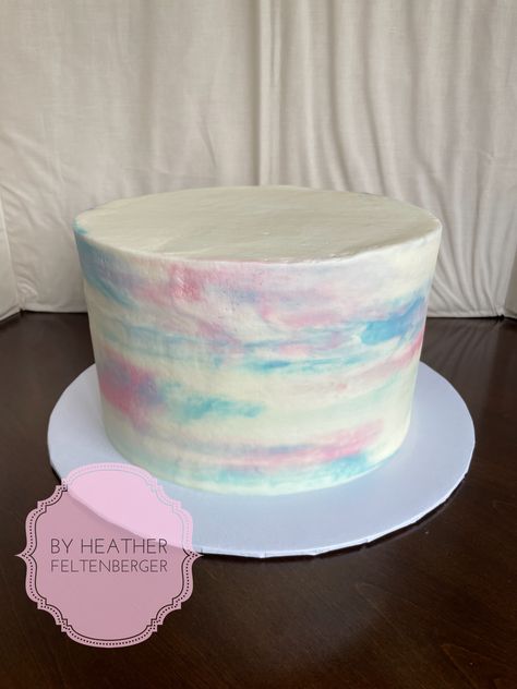 Pastel Pink And Blue Cake, Gender Reveal Small Cake, Simple Gender Reveal Cake Pink And Blue, Gender Reveal Cake Design, Gender Revel Cake, Pink And Blue Cake, Tye Dye Cake, Easter Gender Reveal, Baby Reveal Cakes