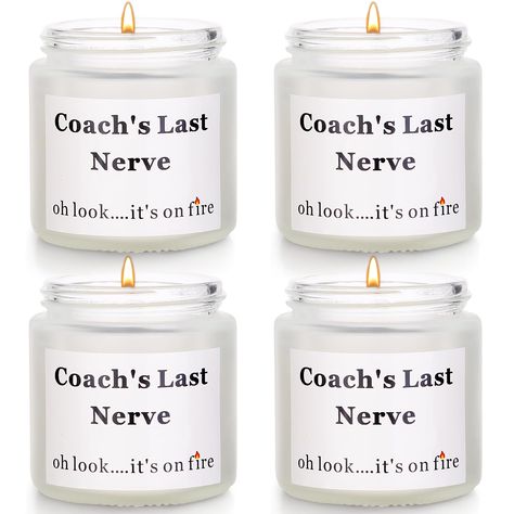 PRICES MAY VARY. PACKAGE INCLUDE: You will get 4 pcs Coach's Last Nerve Candles, measuring 2.3"H x 1.5"D, this scented candle comes in a reusable glass jar with metal lid, and an elegant box ready for coach appreciation gifts. FUNNY COACHES GIFTS: With its hilarious saying, this candle is a unique gift for the important coach in your life to reward all the hard work they do for us. When it's time for coach’s birthday, the end of season banquet, retirement, graduation, Thanksgiving’s Day, Christm Soccer Coach Thank You, Senior Football Gifts Goodie Bags, Xc Coach Gift Ideas, Softball Banquet Gift Ideas, Volleyball Coaches Gift Ideas, Football Coaches Gifts, 8th Grade Softball Night Gifts, Senior Wrestling Gifts, Cheer Coach Gift Ideas