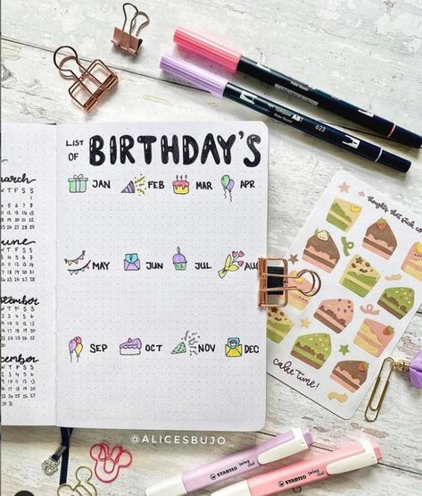 Bullet Journal® on Instagram: “Your Bullet Journal is a great place to remind yourself of important dates - so you don’t forget to reach out to the important people in…” Bullet Journal Date Headers, Birthday Page Bullet Journal, Important Dates Bullet Journal, Month Page Bullet Journal, Monthly Recap Bullet Journal, Planer Ideas, Color Knowledge, Fact Of The Day, Easy Doodles