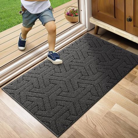 NAXBEY Door Mats Indoor, Absorbent Machine Washable Non-Slip Inside Door Mat, Heavy Duty Dirt Trapper Doormats For Entrance,Patio,Bedroom,Stairs,Kitchen(50x80cm,Charcoal) : Amazon.co.uk: Home & Kitchen Interior Door Mats, Entrance Patio, Bedroom Stairs, Inside Door Mat, Stacker Doors, Stairs In Kitchen, Door Mat Entryway, Door Entryway, Entryway Mats