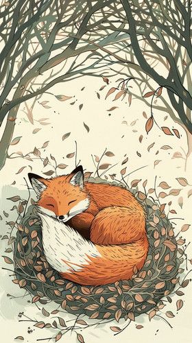 Flying Bulldog Art -Nestled Serenity Fox Curled Up Drawing, Autumn Fox Illustration, Fox Reading A Book, Fantasy Foxes, Fox Art Illustration, Forest Animals Clipart, Forest Animals Illustration, Fox Funny, Cunning Fox