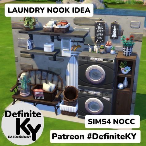 Sims 4 Nook Ideas, Sims Interior, Laundry Nook, Sims Inspiration, Nook Ideas, Sims 4 House Design, Sims Games, Sims 4 Houses, Sims House