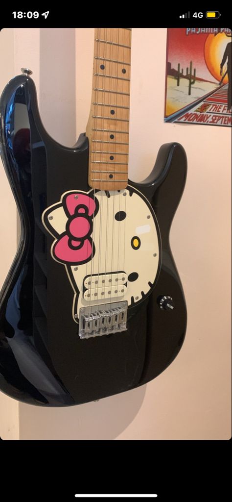 Kuromi Guitar, Hello Kitty Guitar, Cute Guitar, Hello Kitty, Guitar, Kitty, Music, Quick Saves, Black