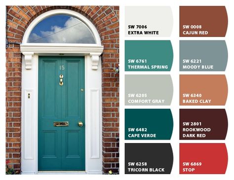 ColorSnap by Sherwin-Williams – ColorSnap by jessjarvisphoto Paint Color Front Door, Tudor Exterior Paint, Paint Bricks, Foundation Garden, Paint Front Door, Front Door Color Ideas, Teal Door, Exterior Door Colors, Shutter Colors