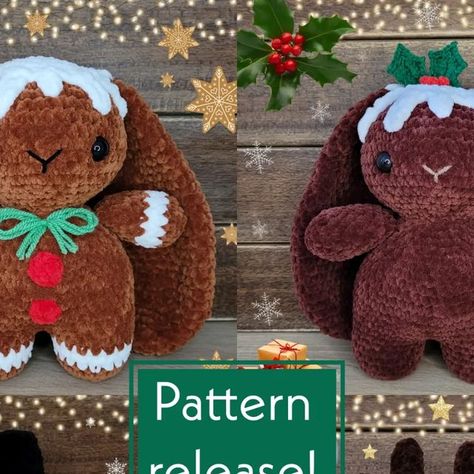 Tasha Gibbs on Instagram: "It's pattern release day for my 4-in-1 Xmas bunnies!! We have Candy the gingerbread bunny, Pudding the xmas pudding bunny, Frosty the snowbunny & Prancer the reindeer bunny! Which one will you make first?! The pattern is available as pdf on my website and also on my @ribblr_it shop as an interactive epattern!! . . . #crochet #crochetbunny #bunny #amigurumibunny #bunny #plushies #fiberartist #crochetpattern #crochetinspiration #crochetersofinstagram #christmas #chr Crochet Christmas Animals Free Patterns, Crochet Christmas Bunny, Crochet Animals Christmas, Christmas Plush Crochet, Crochet Free Patterns Christmas, Christmas Crochet Plushies Free Patterns, Christmas Plushies Diy, Winter Crochet Amigurumi, Crochet Christmas Plushies Pattern Free