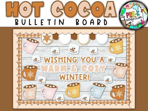 Hot Cocoa Bulletin Board | Winter Bulletin Board | Warm And Cozy Classroom Decor | Hot Chocolate Bulletin Board Winter Bulletin Boards For High School, Hot Cocoa Classroom Door, Hot Cocoa Door Decorations For School, Winter Bulletin Board Kindergarten, Holiday Bulletin Boards For Preschool, Winter Theme Bulletin Boards, Hot Chocolate Bulletin Board, Hot Cocoa Bulletin Board, Winter Bulletin Board Ideas For Daycare