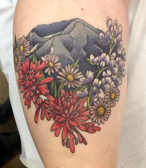 Mt. St. Helens tattoo in memory of my dad ❤️ Mount Calvary Tattoo, Mt St Helens Tattoo, Mount Calvary, St Helens, Simple Pins, Body Is A Temple, S Tattoo, Tattoo Sketches, Flower Tattoos