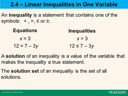 2.4 – Linear Inequalities in One Variable> Global Inequalities, Compound Inequalities, Absolute Value Inequalities, Linear Equations In One Variable, Teaching Inequalities Algebra 1, Solving Linear Inequalities, Linear Inequalities, Graphing Linear Inequalities, School Algebra