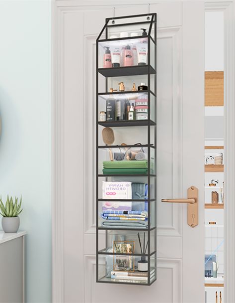 clear Design: With transparent and clear visible design, no more guessing what is in the hanging pantry organizer, easy to see the items, easy to organize intelligently, for you to quickly find and distinguish the items you need. Behind The Door Storage, Room Organizers, Bathroom Grey, Fall Decor Bedroom, Wall Mounted Storage Shelves, Pvc Storage, Organizer For Closet, Room Organizer, Pantry Organizer