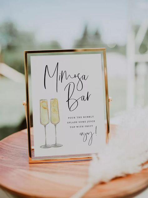 Sip And See Mimosa Bar, Bridal Shower Mimosa Bar Ideas, Brunch And Bubbly Bridal Shower Decor, Mimosa Board, Mimosa Bar Ideas Brunch Party, Mimosa Bar Printables, Bridal Shower Set Up, Mimosa Bar Ideas, Senior Breakfast