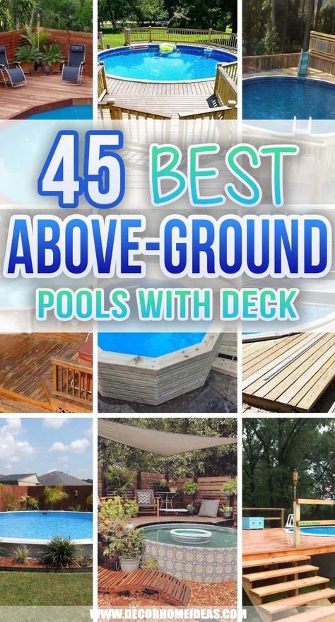 Above Ground Pool Ideas With Deck And Bar, Swimming Pool Ideas Above Ground, Back Deck With Above Ground Pool, Pool Deck For Above Ground Pool, Above Ground Pool Deck Ideas On A Budget Diy, Pools With Decks Above Ground, Above The Ground Pool Decks, Patio Above Ground Pool Ideas Backyards, Deck From House To Above Ground Pool