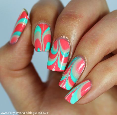 Turquoise And Coral Nails, Nails With Turquoise, Nails Turquoise, Nails June, Coral Nails With Design, Beachy Nails, Turquoise Nails, Coral Nails, Nail Stuff