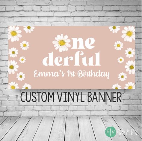 Garden Party, Girls First Birthday, Girls Daisy Birthday Party Decor, Daisy Birthday Banner, Daisy Flower Backdrop, Groovy Onederful Banner Daisy Flower Backdrop, Daisy Themed Birthday Party, Daisy Birthday Party, Onederful Birthday, Flower Birthday Party, Vinyl Photo, Daisy Birthday, First Birthday Party Decorations, Adult Birthday Invitations