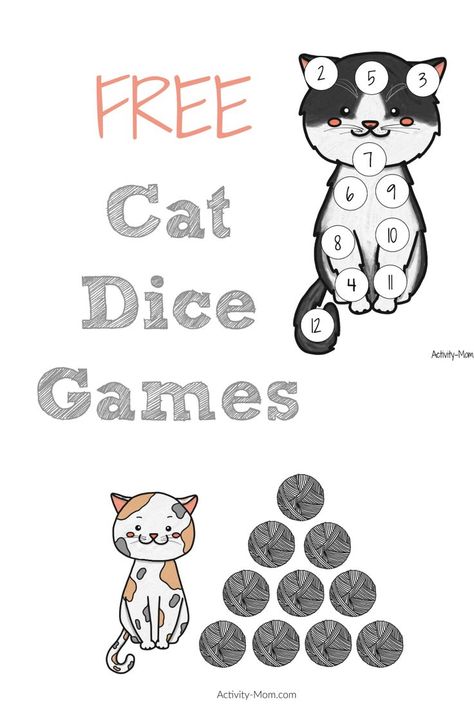 Cat Bingo Free Printable, Cat Party Games For Kids, Dice Games For Preschoolers, Cat Party Games, Printable Dice Games, Animal Learning Activities, Cat Games For Kids, Dice Games For Kids, Games For Preschoolers