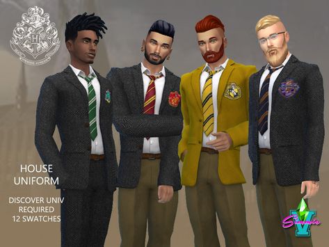 The Sims Resource - SimmieV Hogwarts Uniform Outfit Hogwarts Uniform Gryffindor Male, Hogwarts Uniform Sims 4 Cc, Harry Potter Sims 4 Mods, Sims 4 Police Uniform, Sims 4 Custom Content Harry Potter, Mens Cowl Neck Sweater, Harry Potter Uniform, Hogwarts Uniform, Harry Potter Glasses