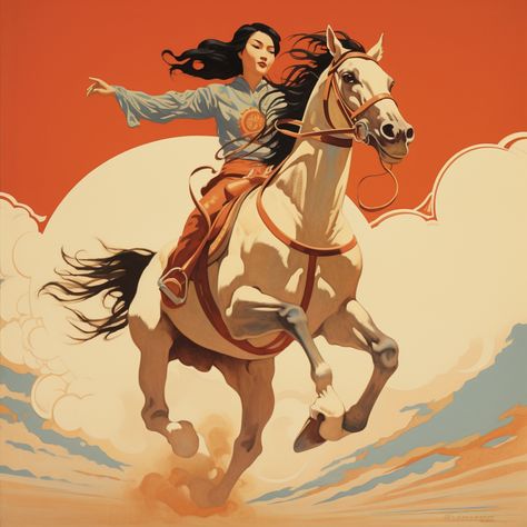 2) illustration of 1920s vintage rodeo poster no text asian woman riding jumping horse in the style of gianluigi coppola #nft #AI #art #painting #nftartist #AIartgallery #DigitalArt #artwork #AIart #generativeart #GenerativeAI #artwork #artist #artistsofinstagram Horse Riding Illustration, Rodeo Poster, Jumping Horse, 1920s Vintage, Paint Cards, Children Book, Horse Jumping, Animal Sketches, Western Art