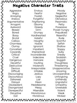 Character Traits Lists - Synonyms, Negative, and Positive Character Traits Lists Negative Character Traits List, Character Defects List, Dislikes List Character, Interesting Character Traits, Neutral Personality Traits, Negative Traits For Characters, Character Strengths And Weaknesses List, Traits To Give A Character, Dislikes For Characters