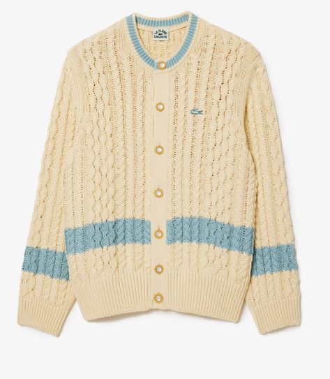 The best new menswear items in the world this week | British GQ Cream Knit Cardigan, Lacoste Men, Mens Cardigan, Tyler The Creator, Cable Knit Cardigan, Striped Cardigan, Dream Clothes, Long Sleeve Cardigan, Vneck Sweater