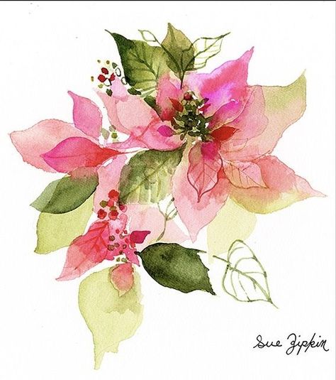 Pink Christmas Watercolor, Watercolour Poinsettia, Poinsettia Painting, Watercolor Poinsettia, Pink Poinsettia, Painting Hobby, Winter Watercolor, December 4, Flower Illustration