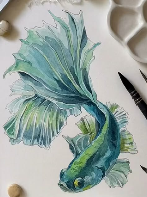 Sketchbook Ideas Ocean, Sealife Gcse Art, Gcse Art Sketchbook Sea Life, Irene Meniconi, Sealife Drawing, Water Color Art, Marker Painting, Fish Drawing, Seni Dan Kraf