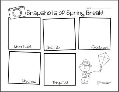 Squarehead Teachers: Spring Break Snapshot (Free printable!) Spring Break Writing Activities, Spring Break Writing Prompt, Spring Break Writing Kindergarten, Back From Spring Break Activities, Spring Break Worksheets, Spring Break Writing, Volume Math, Holiday Writing, Spring Writing