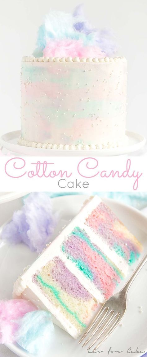 Mermaid Cake Flavors, Checked Cake Inside, Pretty Pink Desserts, Candy Cake Ideas Birthday Diy, Cotton Candy Birthday Party Ideas, Cotton Candy Birthday Party Decorations, Cotton Candy Wedding Theme, Sweet Themed Cake, Pastel Birthday Cake Ideas