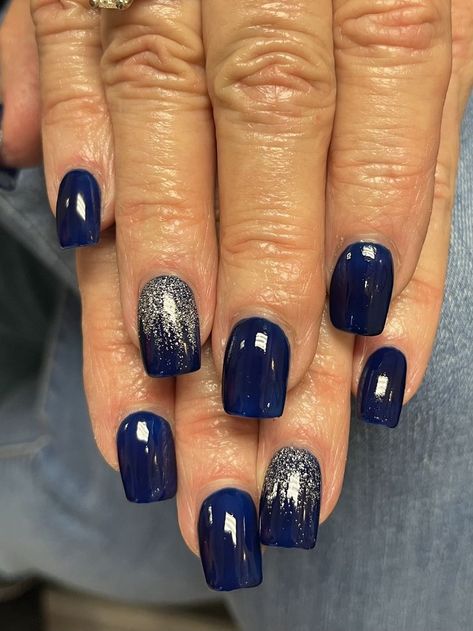 Deep Blue Nail Ideas, Nails To Go With Navy Blue Dress, Penn State Nails, Navy Blue Nails With Design, Nails For Cruise, Dark Blue Christmas Nails, December Nails Blue, Navy Blue Nail Ideas, Deep Blue Nails