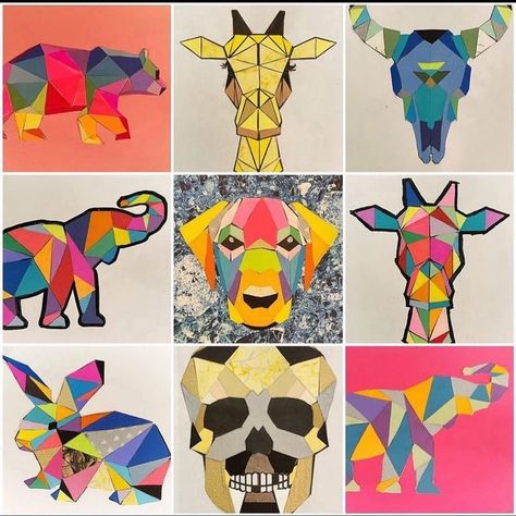 Shape Animals, Shapes Lessons, Animal Lessons, Profile Art, Geometrical Shapes, Middle School Art, School Art, Art Classroom, Art Teacher