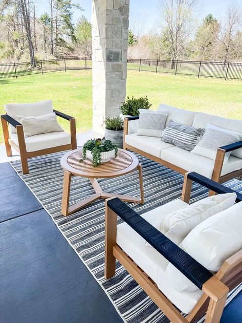 Neutral Outdoor Patio, Suburban Farmhouse, Summer Patio Decor, Patio Layout, Farmhouse Patio, Outdoor Patio Designs, Summer Patio, Patio Inspiration, Backyard Entertaining