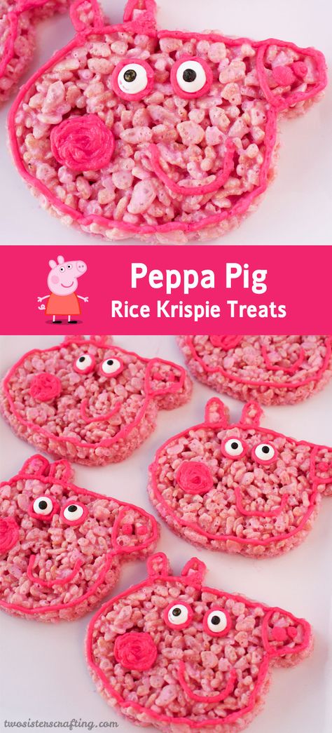 Peppa Pig Rice Krispie Treats Peppa Pig Birthday Party Food, Bolo Da Peppa Pig, Peppa Pig Cupcakes, Yummy Rice, Pig Cookie, Peppa Party, Pig Cupcakes, Pepper Pig, Pig Cookies