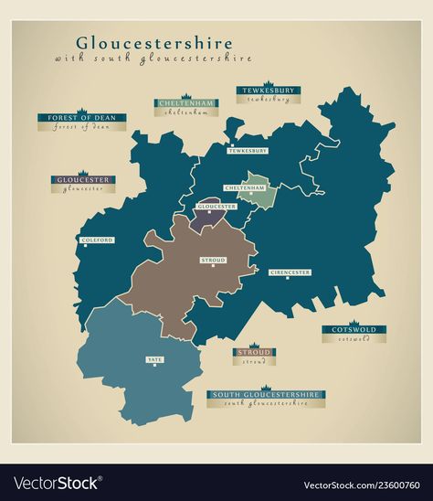 Modern Map - Gloucestershire county with South Gloucestershire details UK... Choropleth Map, Gloucester Uk, Forest Of Dean, Modern Map, Gloucester, England Uk, Business Names, White Walls, Geography