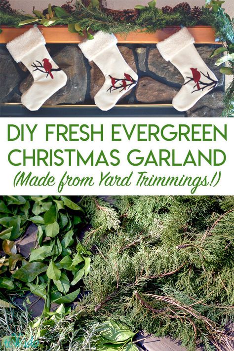 How to Make a Real, Fresh Christmas Garland How To Make Your Own Fresh Christmas Garland, Diy Christmas Garland Evergreen, How To Make Garland From Tree Trimmings, How To Make Real Garland, Diy Real Garland, Diy Evergreen Garland, Mantels Decorated, Real Garland, Fresh Christmas Garland