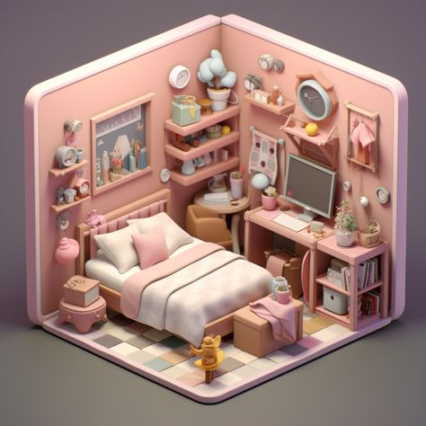 Little girl room miniature 32 bit isometric Blender Isometric Room, Blender Room, Isometric Rooms, Room Miniature, Isometric Room, Blender Ideas, Plates Ideas, Cube House, Girly Vibes