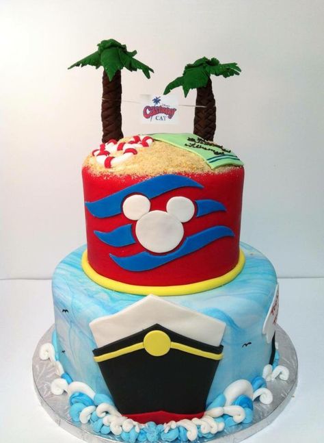 Disney Cruise Cake Disney Cruise Birthday Party Ideas, Disney Cruise Cake, Disney Cruise Themed Birthday Party, Disney Cruise Birthday, Cruise Cake, Birthday Cake Disney, Donald Duck Cake, Nautical Mickey, Mum Cake